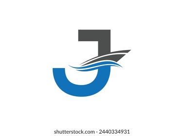 Sailing ship logo design vector illustration with latter J