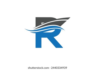 Sailing ship logo design vector illustration with latter R