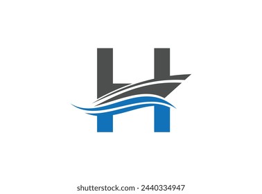 Sailing ship logo design vector illustration with latter H