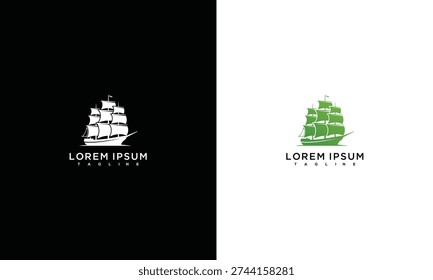 Sailing Ship Logo Design Vector - Tall Ship Nautical Emblem Vintage Boat Brand Identity.