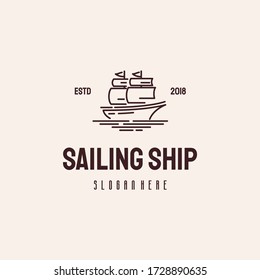 Sailing Ship logo hipster retro vintage vector template