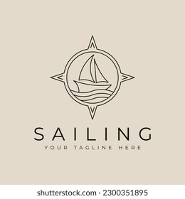 sailing ship logo, icons, with line art logo vector symbol illustration