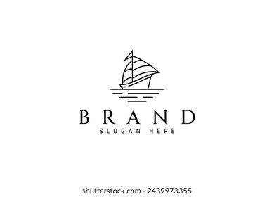 sailing ship logo on the ocean in line art design style