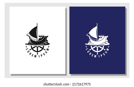 Sailing ship logo with ship rudder