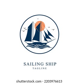 Sailing Ship logo silhouette. Nautical logo concept for travel business. Vector illustration