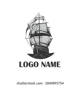 sailing ship logo template black and white svg
