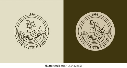 Sailing ship logo vector illustration. Ship or Boat modern line art logo design. Sailing ship, sailing boat logo badge design