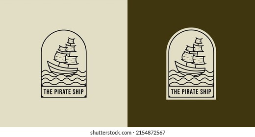 Sailing ship logo vector illustration. Ship or Boat modern line art logo design. Sailing ship, sailing boat logo badge design