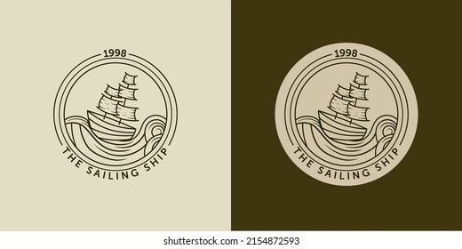 Sailing ship logo vector illustration. Ship or Boat modern line art logo design. Sailing ship, sailing boat logo badge design