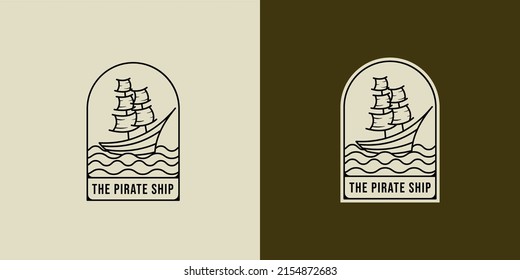 Sailing ship logo vector illustration. Ship or Boat modern line art logo design. Sailing ship, sailing boat logo badge design