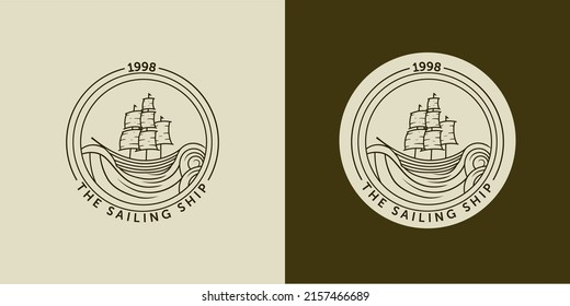 Sailing ship logo vector illustration. Ship or Boat modern line art logo design. Sailing ship, sailing boat logo badge design