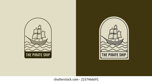 Sailing ship logo vector illustration. Ship or Boat modern line art logo design. Sailing ship, sailing boat logo badge design