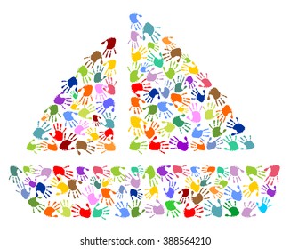 sailing ship made of colorful handprints