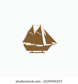 Sailing ship model logo vector icon. Vintage wooden sailboat model miniature illustration