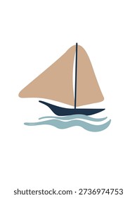 sailing ship moving gracefully on white background