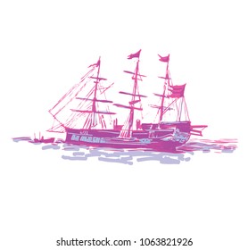 Sailing ship. Navy. Vector illustration is isolated on white background.