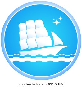 sailing ship in ocean with star