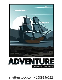 sailing ship on the beach