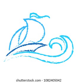 Sailing ship on a blue wave abstraction