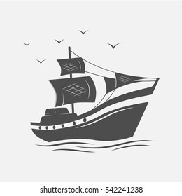Sailing ship on the sea isolated.