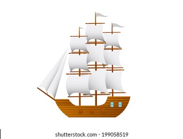 Sailing ship on white background