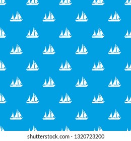 Sailing ship pattern vector seamless blue repeat for any use