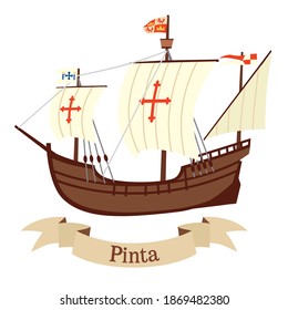 Sailing Ship Pinta. Participant Of The Campaign Of Christopher Columbus