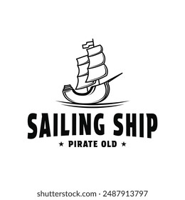 sailing ship pirate old logo design concept vintage retro style