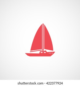 Sailing Ship Red Line Icon On White Background