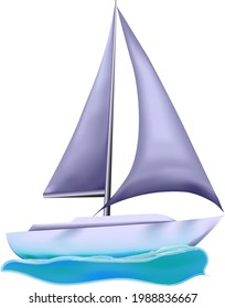 Sailing ship. Sail boat on blue sea water. Luxury yacht race, ocean sailing regatta vector illustration. Nautical worldwide yachting or traveling promotion. Yachting race layout. Awesome yacht. 