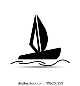 sailing ship in the sea floating on the waves of the icon. vector illustration