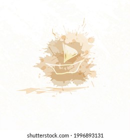 a sailing ship in sea spray, in beige natural tones