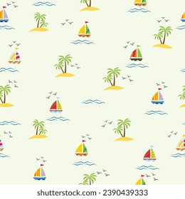 sailing ship seamless pattern wallpaper background illustration vector