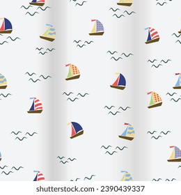 sailing ship seamless pattern wallpaper background illustration vector