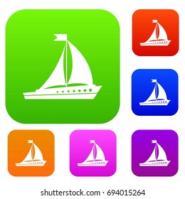 Sailing ship set icon in different colors isolated vector illustration. Premium collection