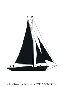 Sailing ship silhouette against white background,  vector illustration