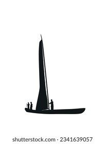 Sailing ship silhouette against white background,  vector illustration