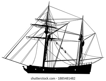 Sailing ship silhouette in black on white background vector graphic 