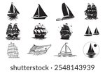 Sailing Ship Silhouette bundle, Sailing Ship icon Set.