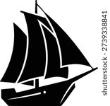 sailing ship silhouette with large sails in motion. Clean black vector ideal for nautical branding, maritime logos, adventure graphics, decals, wall art, and cutting machine use.
