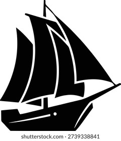 sailing ship silhouette with large sails in motion. Clean black vector ideal for nautical branding, maritime logos, adventure graphics, decals, wall art, and cutting machine use.
