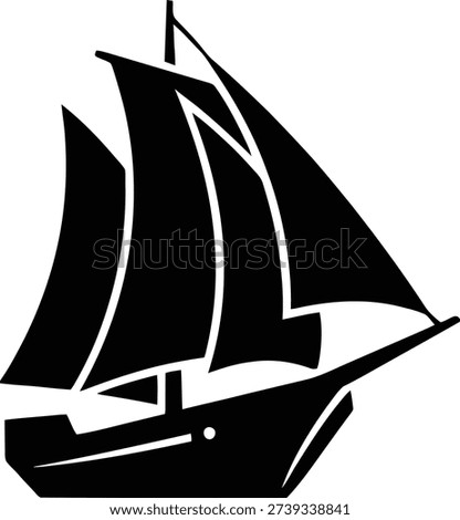 sailing ship silhouette with large sails in motion. Clean black vector ideal for nautical branding, maritime logos, adventure graphics, decals, wall art, and cutting machine use.
