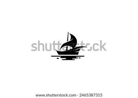 sailing ship silhouette logo in flat vector design style