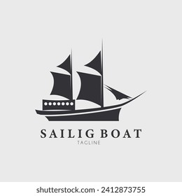 Segelschiff mit Silhouette-Logo, Vektorgrafik-Design