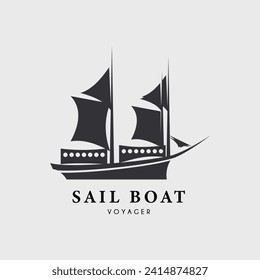 Segelschiff mit Silhouette-Logo, Vektorgrafik-Design