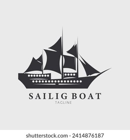 Segelschiff mit Silhouette-Logo, Vektorgrafik-Design