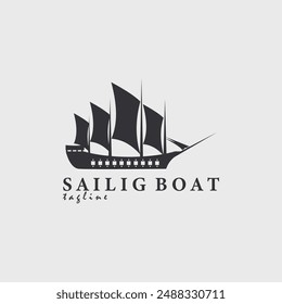 Segelschiff mit Silhouette Logo Vektorillustration Design