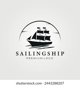 sailing ship silhouette logo vintage vector illustration template icon, elegant marine boat sign or symbol for business