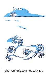 Sailing ship silhouette nautical background