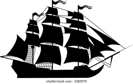 Sailing ship silhouette. Objects of this picture a separate. You can edit the colors and shapes.